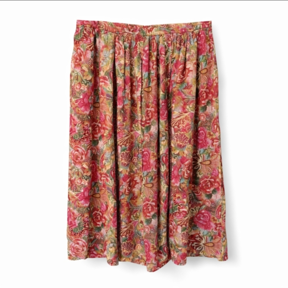 Caite Size M Floral Boho Midi Skirt 100% Rayon Artisan Made - Picture 2 of 10